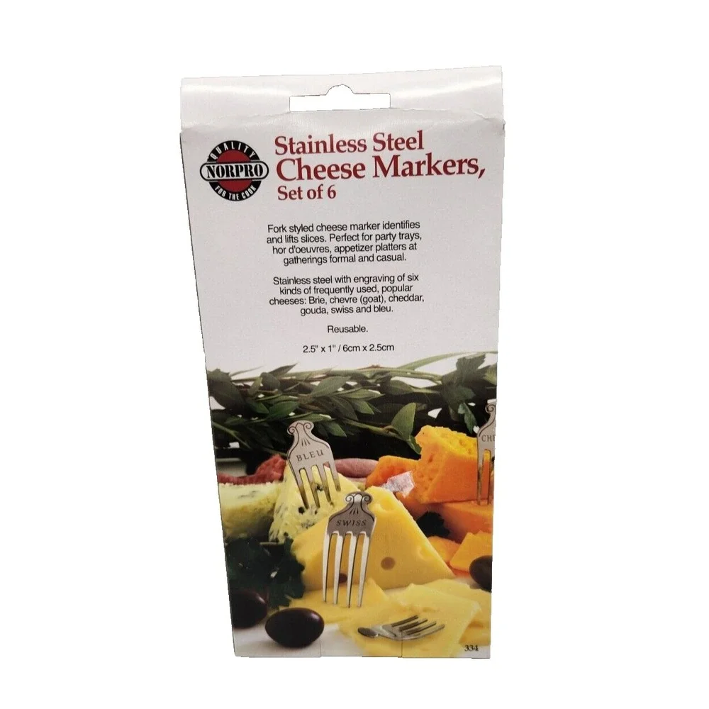 Norpro Charcuterie Cheese Markers Set of 6 Fork Motif Stainless Steel New in Box